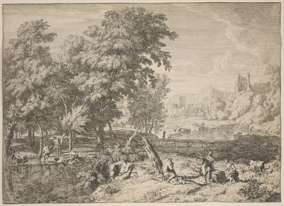Yıkananların olduğu manzara (gravür) by Albert Meyering