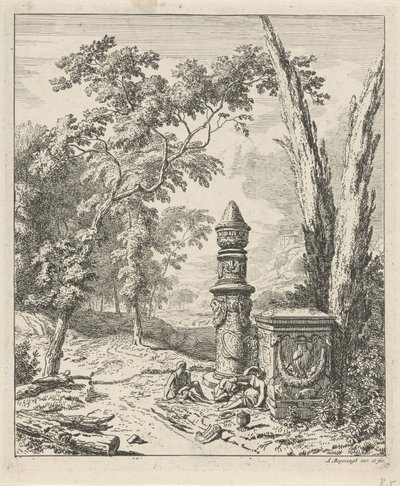 Bir cenaze anıtında dinlenen figürlerle manzara Manzaralar (dizi başlığı) by Albert Meyering