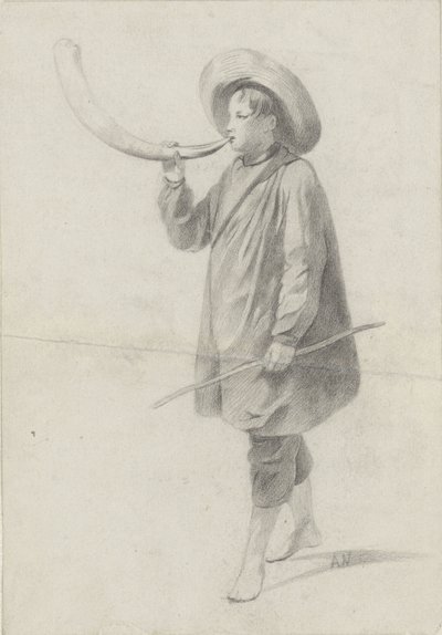 Bir korna üfleme çoban çocuk by Albert  Neuhuys
