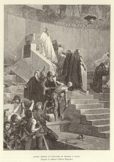 Anagni'de Sciarra Colonna ve Guillaume de Nogaret. Sciarra Colonna ve Guillaume de Nogaret, İtalya'nın Anagni kentinde Papa Boniface VIII ile karşı karşıya geliyor. by Albert Pierre Rene Maignan