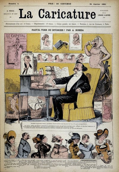 Alexandre Dumas Boşanma Uzmanı, Albert Robida (1848-1926), Couv. “” Karikatür”” 24/02/1880. by Albert Robida