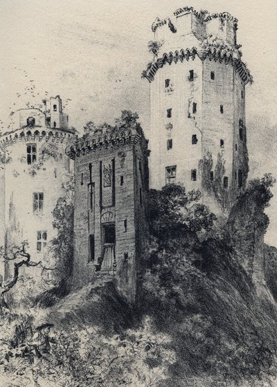 Largoet Kalesi (Elf kuleleri) - Eski Fransa - Brittany - Albert Robida (1848-1926) tarafından 19. yüzyılın sonlarına tarihlenen metin, çizimler ve taş baskılar by Albert Robida