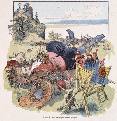 Gulliver, Lilliputians tarafından bağlandı - Swift