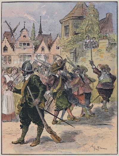 Le Capitaine Bellormeau için çizim ve A Robida tarafından resmedilmiştir (renkli taş) by Albert Robida