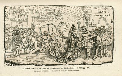 Albert Robida#39;nın (1848-1926) Histoire de France tintamarresque#39;deki illüstrasyonu, yak. 1880 - İstasyon, Eski rejim, Sicilya - Philippe I by Albert Robida