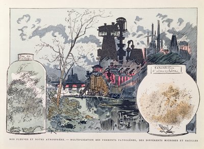 Endüstriyel Kirlilik, 'Le XXeme siecle, La Vie Electrique', c. 1890 (renkli gravür) by Albert Robida