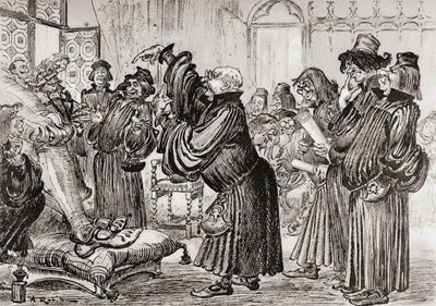 Le Sophiste feut introduict et commença sa harangue en toussant veya The Sophist tanıtıldı ve konuşmasına öksürerek başladı. by Albert Robida