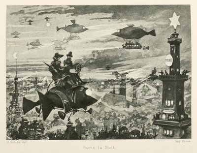 Gece Paris, yirminci yüzyıl, 1880. by Albert Robida