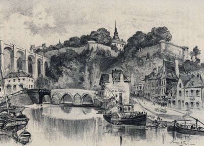 Dinan Şehri - Eski Fransa - Brittany - Albert Robida (1848-1926) tarafından yazılmış metin, çizimler ve litografiler, tarihsiz 19. yüzyıl sonu by Albert Robida
