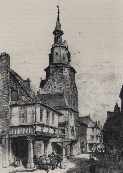 Dinan çan kulesi - Eski Fransa - Brittany - 19. yüzyılın sonlarına tarihlenen Albert Robida (1848-1926) tarafından metin, çizimler ve litografiler by Albert Robida