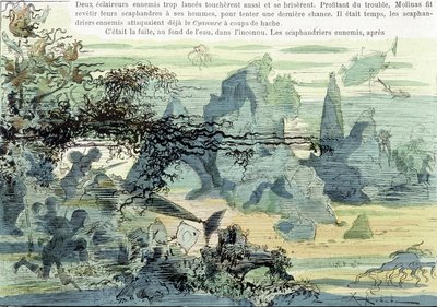 Sualtı Savaş Sahnesi. 19. yüzyılın sonlarında Robida'nın “20. Yüzyılda Savaş”ında. by Albert Robida