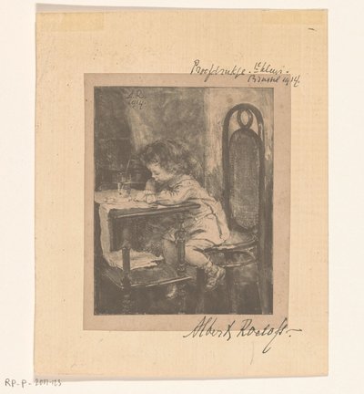 Çizim masasında oturan kız by Albert Roelofs (signed by artist)