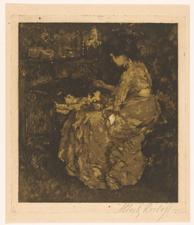 Bir çocuğu beşik yulaf lapasında besleyen kadın by Albert Roelofs (signed by artist)