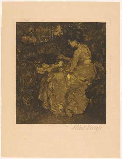 Bir çocuğu beşik yulaf lapasında besleyen kadın by Albert Roelofs (signed by artist)