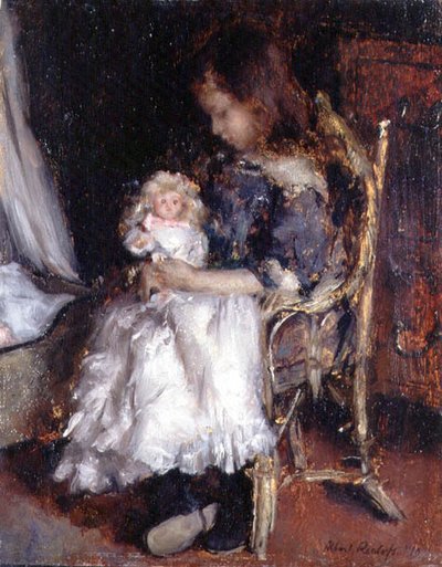 Oyuncak bebeğini tutan kız by Albert Roelofs