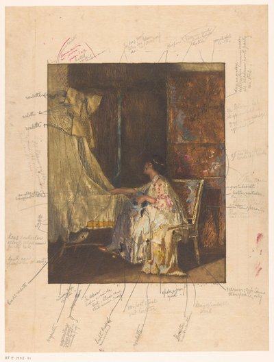 Beşik yanında bir sandalyede oturan kadın by Albert Roelofs