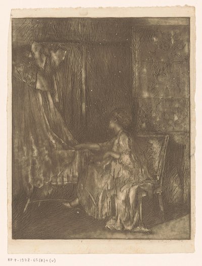 Beşik yanında bir sandalyede oturan kadın by Albert Roelofs