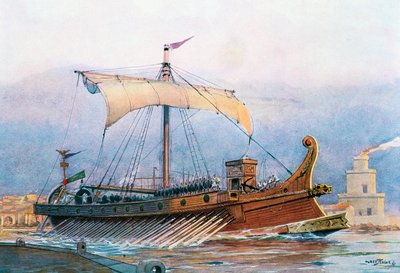 Cephanelikten ayrılan Roma imparatorluk dönemi gemisi, Albert Sebille (1874-1953) tarafından suluboya by Albert Sébille