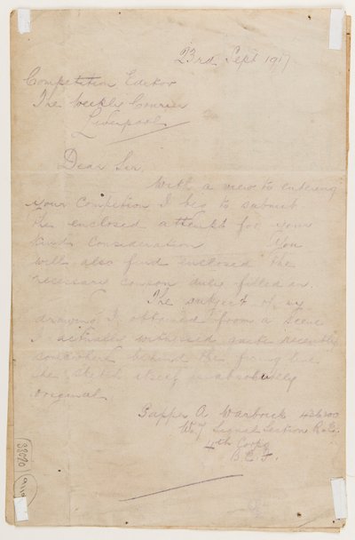 Yarışma editörüne mektup, 23 Eylül 1917 by Albert Warbrick