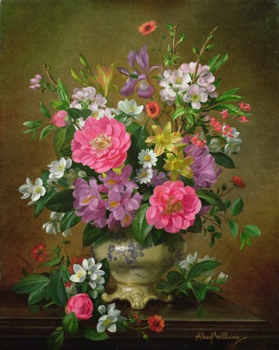 Seramik vazoda çiçek, süsen ve şakayık (A31) by Albert Williams