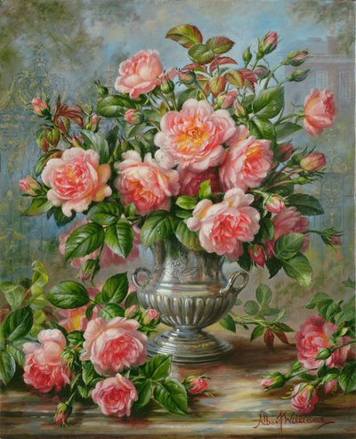 Gümüş Vazoda İngiliz Zarafet Gülleri by Albert Williams