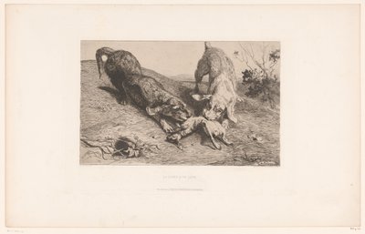 İki dachshund bir tavşanı yırtıyor La curée d