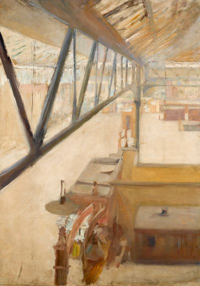 Bir tren istasyonunun görünümü, c.1900 (tuval üzerine yağlı boya) by Albert de Belleroche