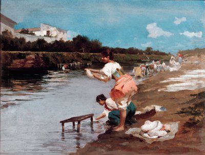 Nehirde çamaşırcılar (tuval üzerine yağlı boya by Alberto Issel