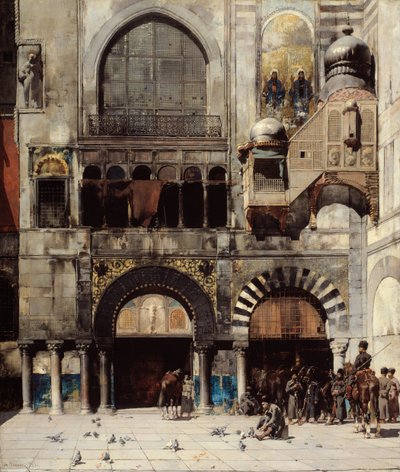 Bizans Anıtı Kapısında Komutanlarını Bekleyen Çerkes Süvarileri... by Alberto Pasini