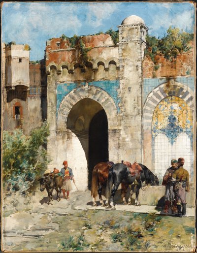 Atları Sulamak, 1880 by Alberto Pasini
