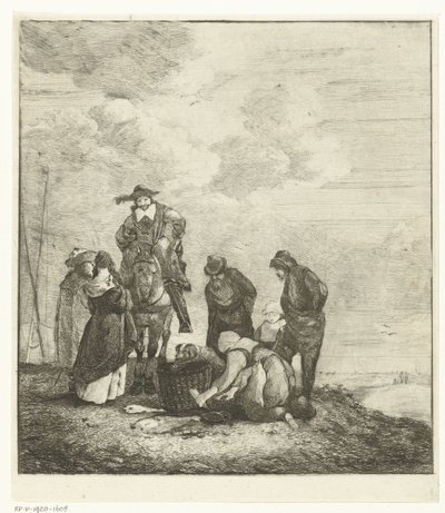 Sahilde müşterilerle balık satıcısı by Albertus Brondgeest