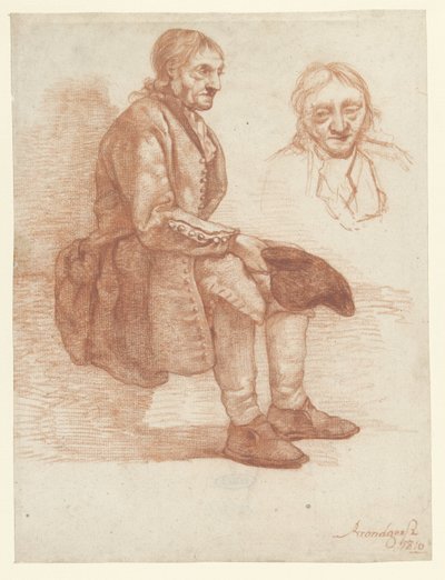 Oturan yaşlı adam, sağda, kafa tekrarladı by Albertus Brondgeest