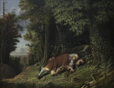 Rip Van Winkle Uykuda, 1879-80 (tuval üzerine yağlı boya) by Albertus D.O Browere