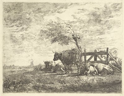 Bir çit ve bir pollard söğüt tarafından inekler by Albertus Verhoesen