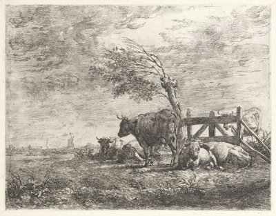 Bir çit ve bir pollard söğüt tarafından inekler by Albertus Verhoesen