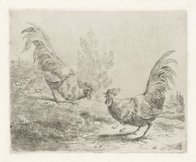 İki dövüşen horoz by Albertus Verhoesen