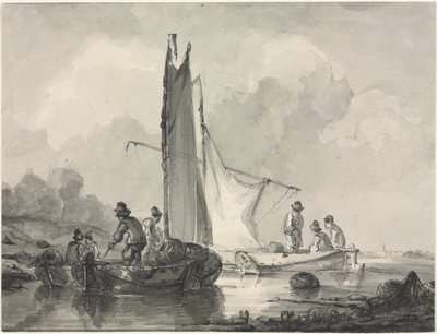 Balıkçı ve Üç Tekne ile Nehir Manzarası by Albertus van Beest