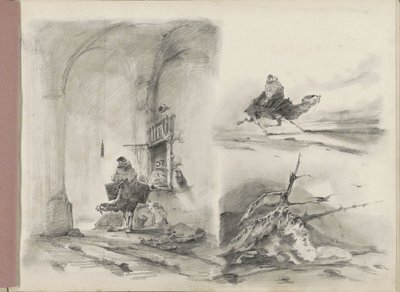 Bir kıyı açıklarında bir gemi enkazı da dahil olmak üzere çalışma sayfası by Albertus van Beest