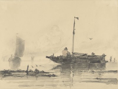 Sakin su üzerinde bir teknede iki adam by Albertus van Beest