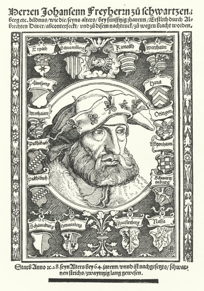 Johann of Schwarzenberg, Alman ahlakçı, şair ve reformcu (gravür) by Albrecht (after) Durer or Duerer