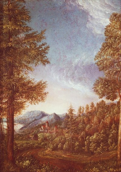 Castle Worth ile Tuna manzarası, c.1522-25 (kayın üzerine parşömen) by Albrecht Altdorfer