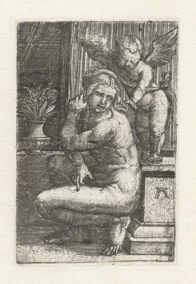 Cupid ile Diz çökmüş Venüs by Albrecht Altdorfer