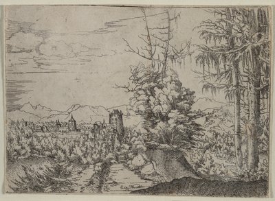 İki Çamlı Manzara, 1522-1525. by Albrecht Altdorfer