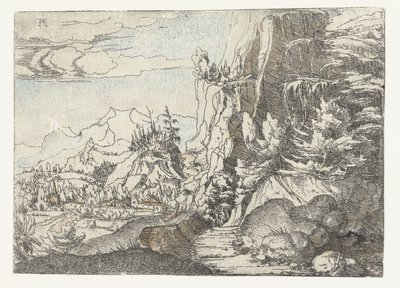 Karanlık kaya duvarlı manzara by Albrecht Altdorfer