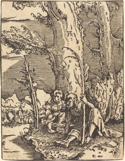 Bir Nehir Kıyısında Oturan Aziz Christopher by Albrecht Altdorfer