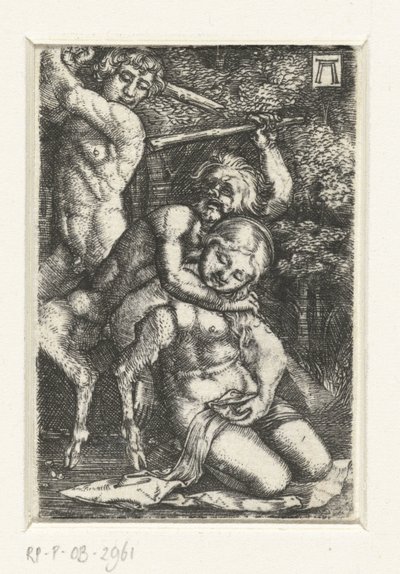 Satyr ve bir adam bir kadın için kavga ediyor by Albrecht Altdorfer