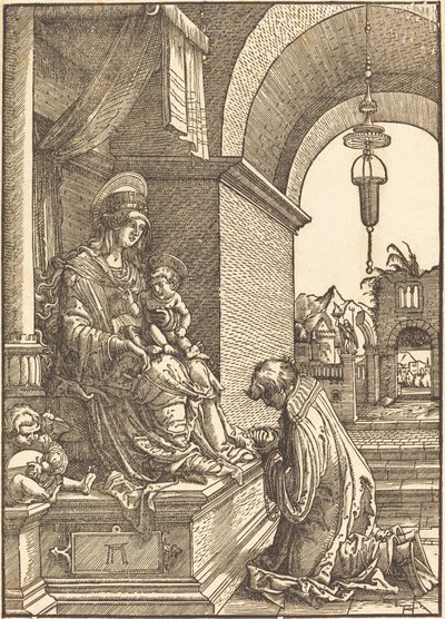 Bakire ve Çocuğun önünde diz çöken yalvaran by Albrecht Altdorfer