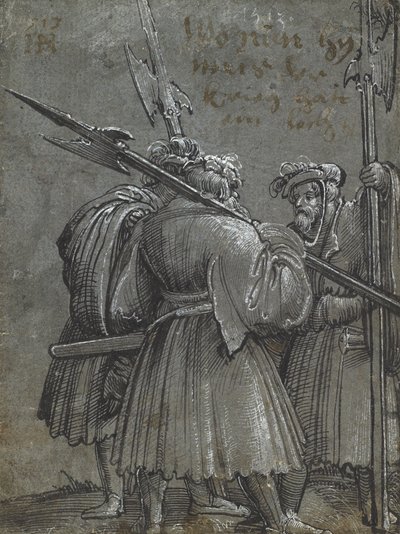 Üç gece bekçisi, 1513 (mavi gri kağıt üzerine çizim) by Albrecht Altdorfer