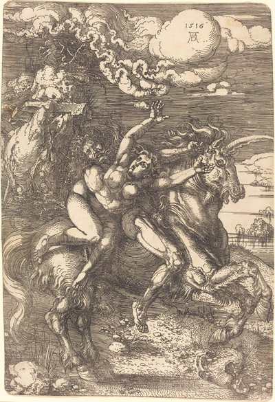 Tek Boynuzlu Atta Kaçırma by Albrecht Dürer