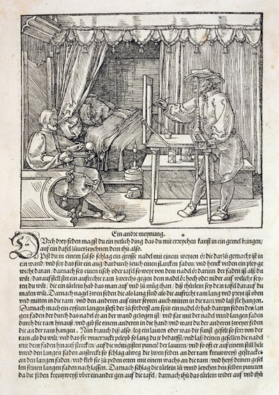 Bir figürü boyamak için Durer'in çizim makinesini kullanan sanatçı, Albrecht Durer'in 'Course in the Art of Drawing'den (Nürnberg 1525'e bakınız) (ayrıca bkz. 310983) by Albrecht Dürer